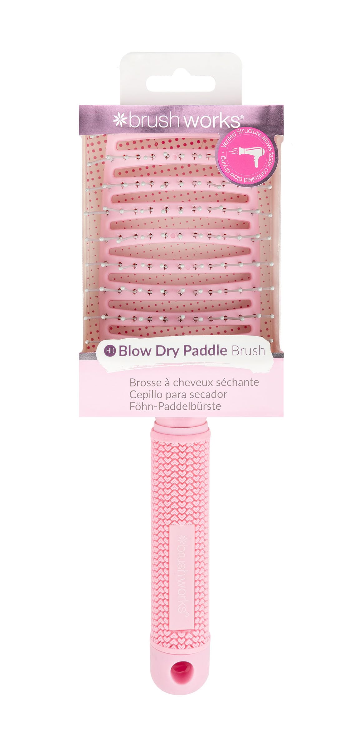 Brushworks Blow Dry Paddle Brush (Pink) – Vented Design with Flexi-Soft Bristles for Faster Drying & Detangling, Wet & Dry Hair, Vegan & Cruelty-Free