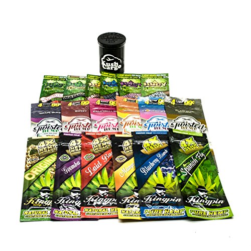 Bundle - 19 Items - Hemp Wrap Sampler (6 Flavors Each of Kingpin, Juicy and Twisted) Hemp Wraps with KC Pop Top