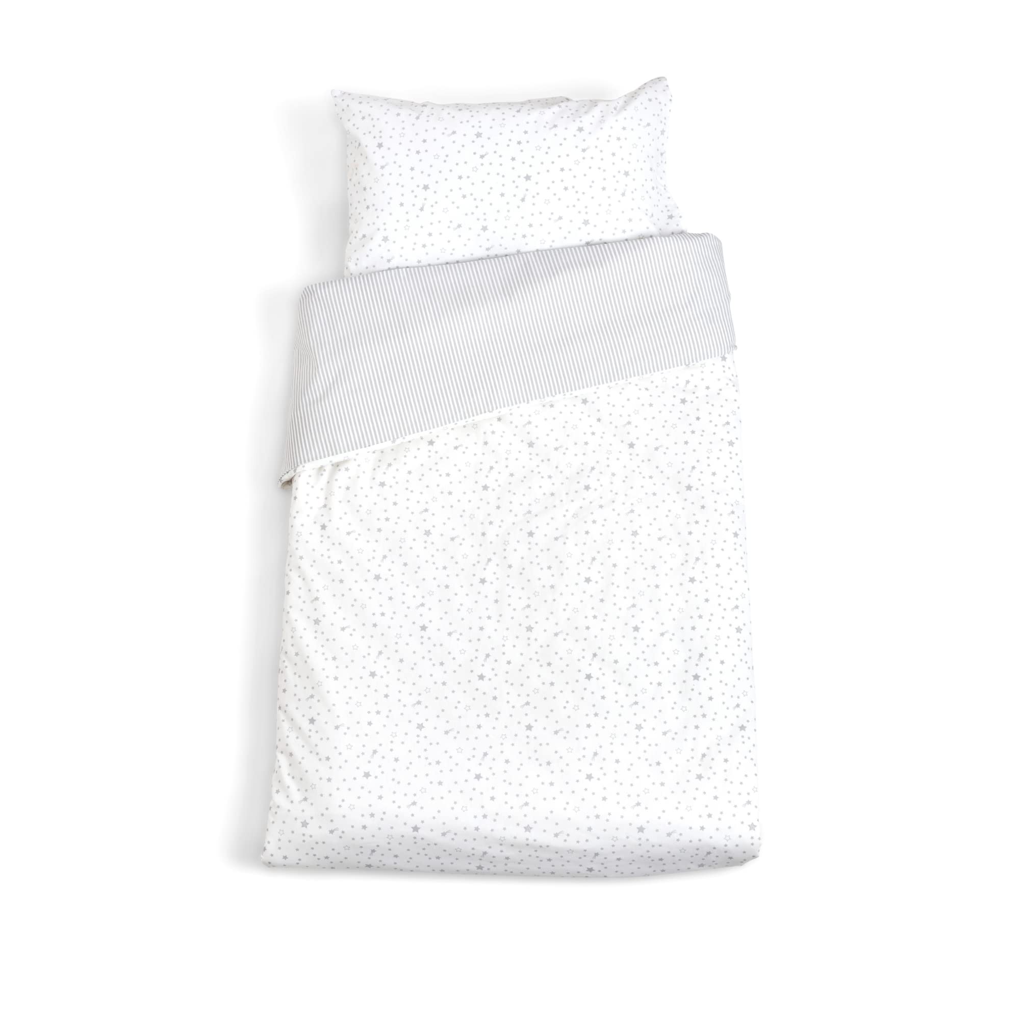 Clair de Lune | Reversible Stars & Stripes Toddler Duvet Cover with Pillow Case | Bedding Set for Cot Beds and Toddler Beds - Grey