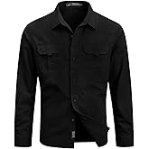 Kissonic Men's Long Sleeve Work Shirts Button Down Cotton Canvas Cargo Shirt for Men Western Cowboy Shirt for Safari Fishing