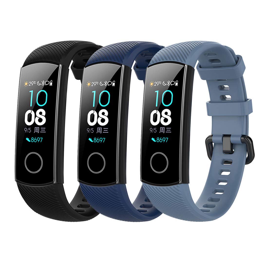 Bexido Compatible Strap for Honor Band 5/4, [3 Pack] Soft Silicone Sport Wristband Adjustable Accessory Replacement Band