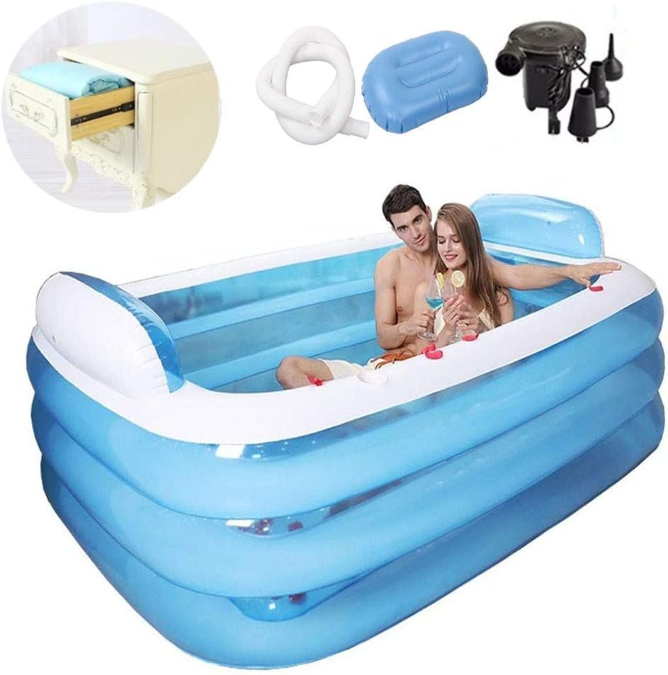 CTEGOOD Inflatable Bath Tub Portable Blowup Bathtub Folding Durable Soaking Tubs with Electric Air Pump Inflatable Swimming Pool for Adults Blue Color 160×115×60cm