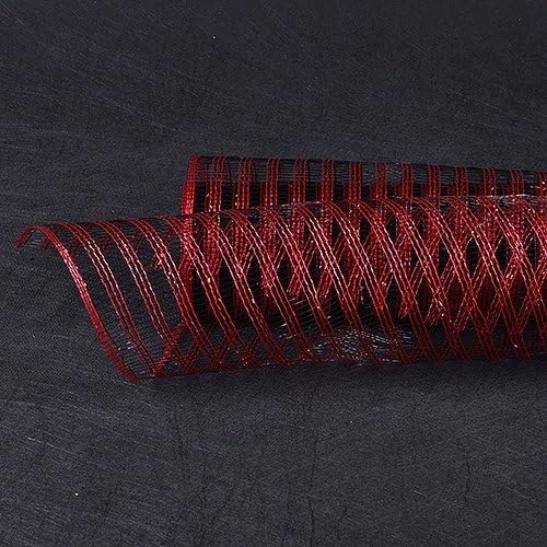 Feuzy Metallic Line Mesh Wrap 21 Inch x 10 Yards For Wedding Party Decoration (Red Black)