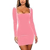 GOBLES Womens Sexy Velvet Long Sleeve Bodycon Elegant Mini Party Dress