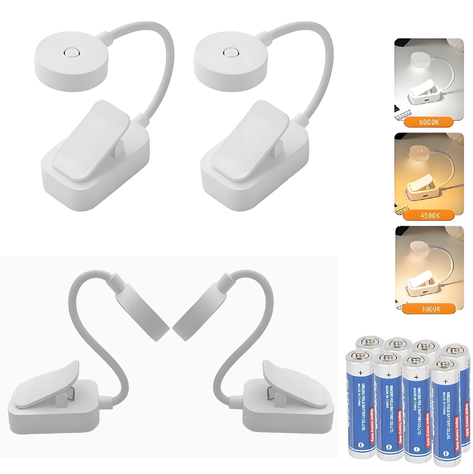 Photo 1 of Darlur 4 Pack Book Light Bulk for Reading in Bed? 3 Color Temperature Reading Light?Adjustable Brightness?Clip on to Book for Reading at Night?AAA Battery Powered