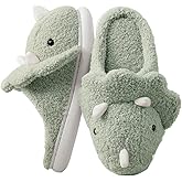 Caistre Adult Unisex Animal Slippers - Warm Plush Dinosaur Design Home Shoes - Funny Triceratops Non-Slip Bedroom Slippers