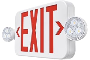 SITISFI Emergency Sign Combo with Battery Backup, Double Sided Hardwired 6 LED Exit Sign, Adjustable Head Red Emergency Exit Light - Ceiling/Wall Mount, UL Listed, AC 120/277V (1 Pack)