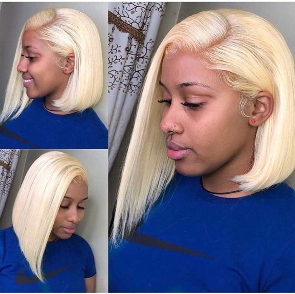 613 Blonde Short Bob Wigs Brazilian Straight Lace Front Human Hair Wigs For Women 150% Density Pre Plucked Hairline With Baby Hair 13X6 Glueless Bob Wig (10 inch bob wig 613 Color)