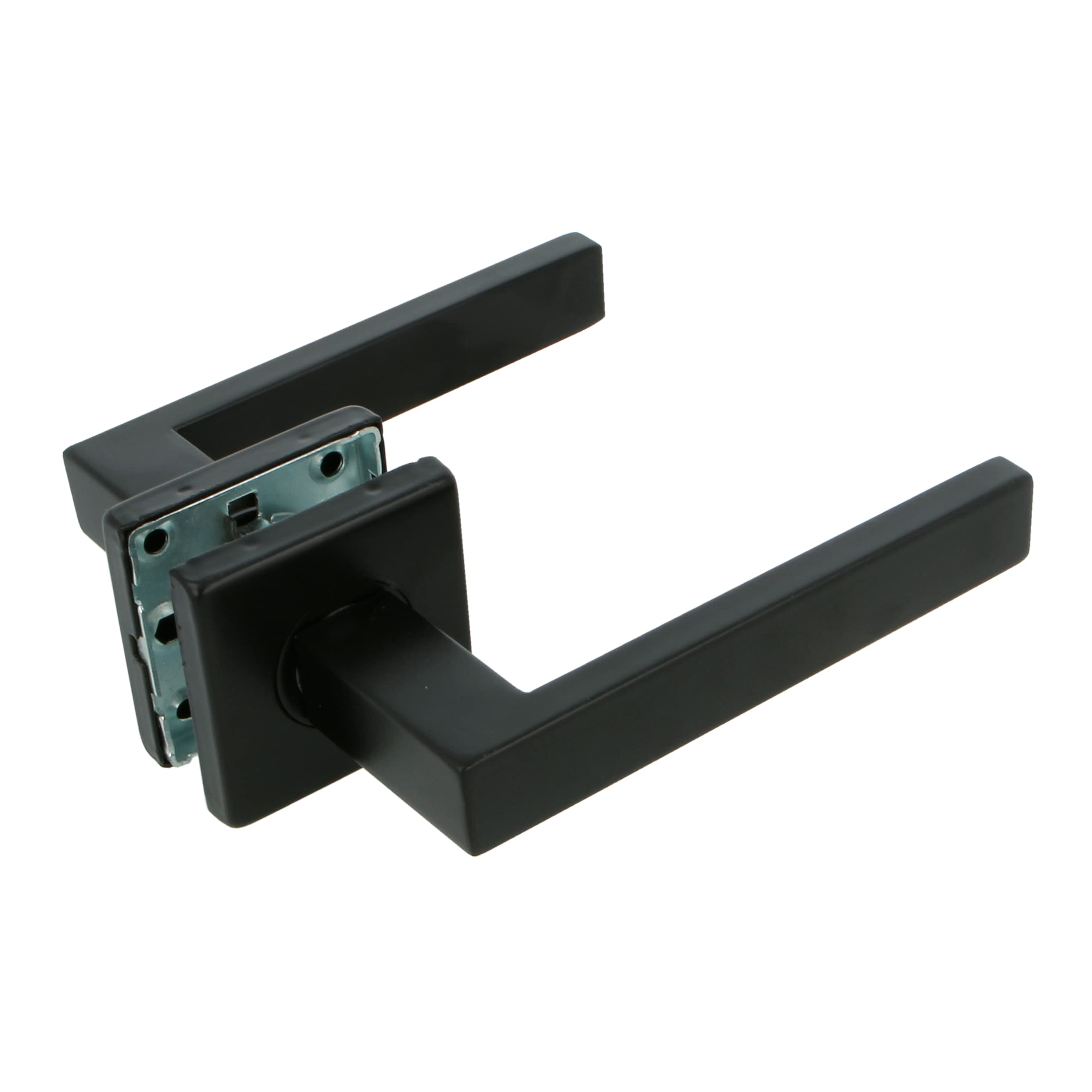 Amig 0 Set of Stainless Steel Handles and Black Finish with Nickel-Plated Interior Rosette