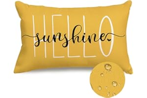 RABUSOFA Outdoor Waterproof Pillows Decorative Throw Pillows,12x20 Inch Hello Sunshine Summer Pillow Covers,Yellow Mustard Waterproof Pillow Cases for Patio Furniture Garden Spring(2-12)