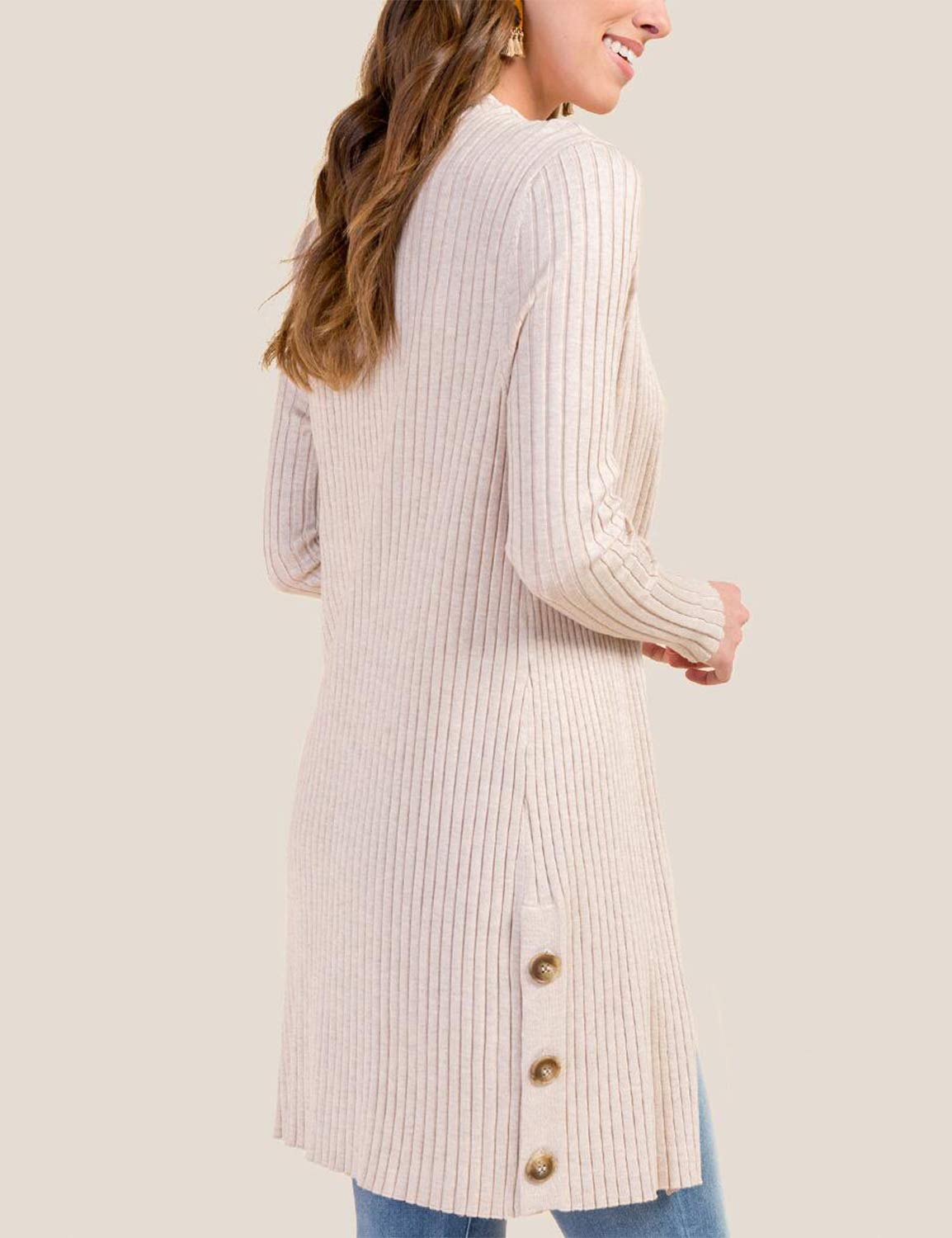 Blooming Jelly Women\'s Open Front Knit Cardigan Sweater Long Sleeve Button Down Ribbed Top(XL, Beige)