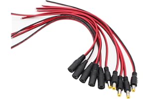 exgoofit 12V 5A DC Power Pigtail Barrel Plug Connector Cable 5 Pairs, 2.1mm x 5.5mm Male Female DC Pigtail Connectors for CCTV Security Camera and 12V Power Supply Adapter