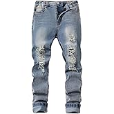 Nivne Tco Tween Boys Ripped Distressed Jeans Skinny Fit Casual Five Pockets Streetwear Denim Pants with Zipper Fly