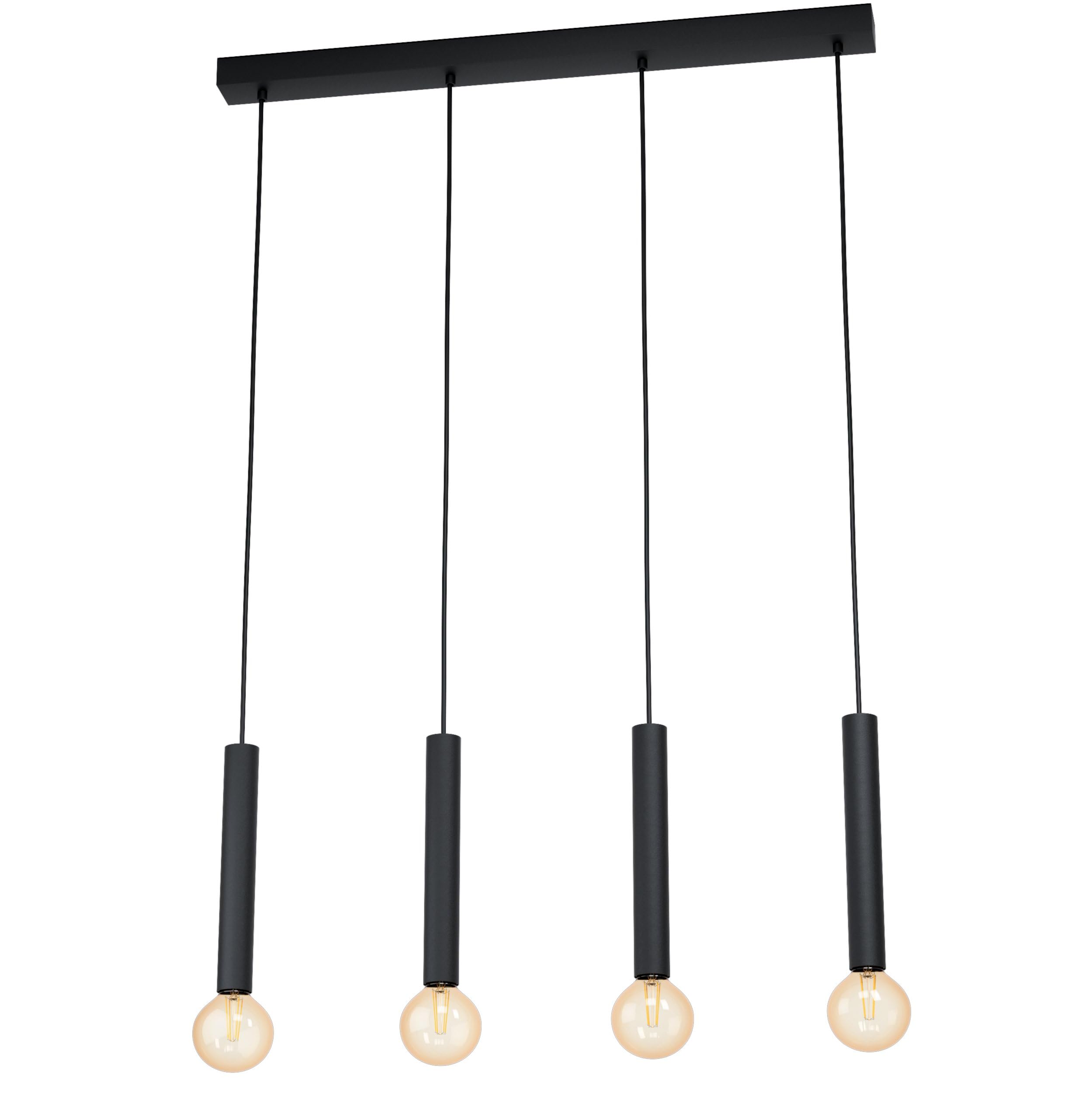 Eglo Pendant Light Cortenova, 4-Light Hanging Lamp Industrial, Steel Suspension Lamp in Black, Dining Table Light, Living Room Hanging Lamp with E27 Socket