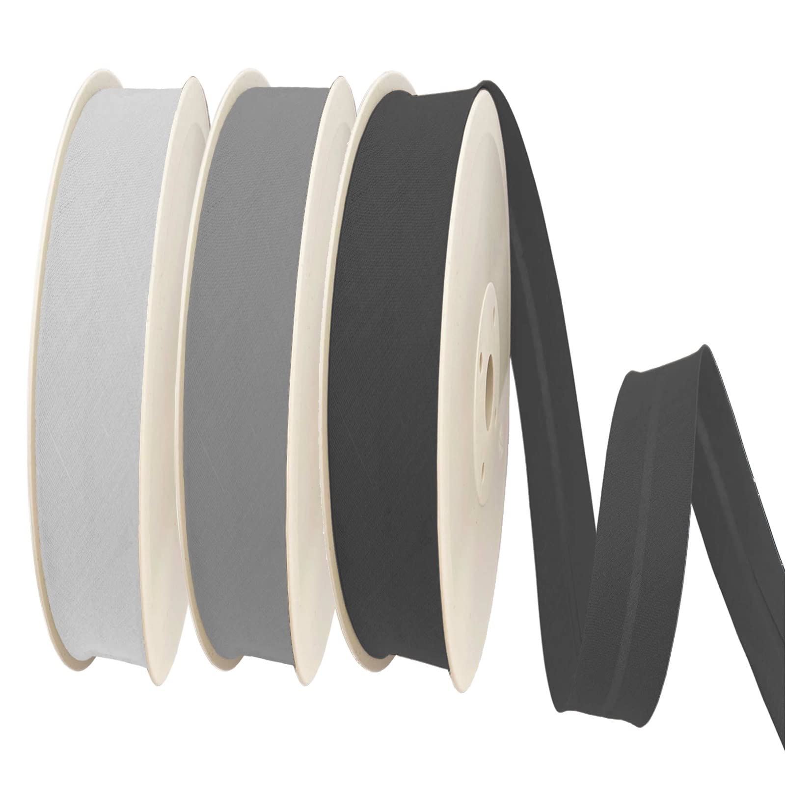 TEXTEX = 30mm Wide Bias Binding Tape. 50% Cotton and 50% Polyester. Pack of 3 Pieces of 10m Each - (Light Grey/Medium Grey/Dark Gray)