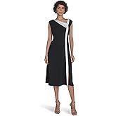 Calvin Klein Womens Sleeveless Asymmetrical Neckline Crepe A-line Midi Dress