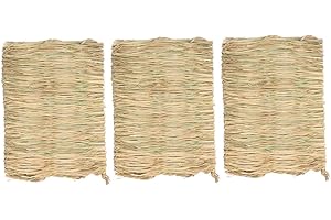 Small Animal Grass Mat Rabbit Woven Bed Mat for Bunny Bedding Nest, Hamster Chew Toy 3PCS