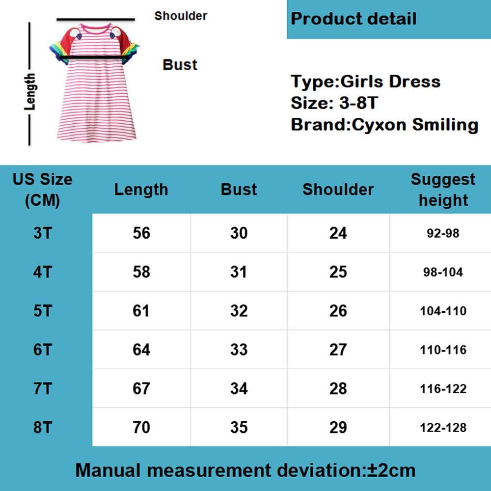 Girls Clothes Cotton Short Sleeve Casual Summer Striped Dresses for Girls Kids 2-8 Years: Clothing