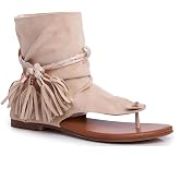 Flat Tassel Gladiator Sandals for Women Bohemian Clip-Toe Fringe Sandals