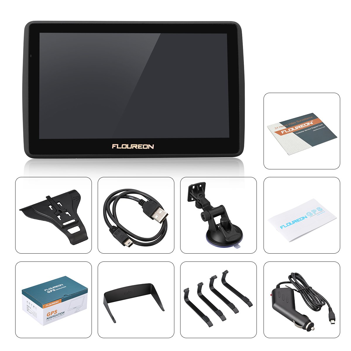 FLOUREON Pantalla táctil LCD capacitiva de 7 Pulgadas de navegación GPS de Coches Navegador de camión y Coche con actualizaciones de mapas de por Vida- Azul