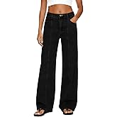 MARIASHA Women's Wide Leg Jeans High Waisted Stretchy Buttoned Zimbaplatinum Denim Pants