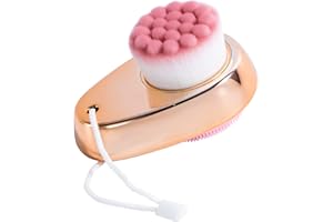 Beomeen Face Brush 2 in 1, Facial Cleansing Exfoliating Brush with Ultra Fine Soft Bristles for Pore Deep Cleansing Silicone Double Side Face Wash Scrub Brush for Skin Care, Gold
