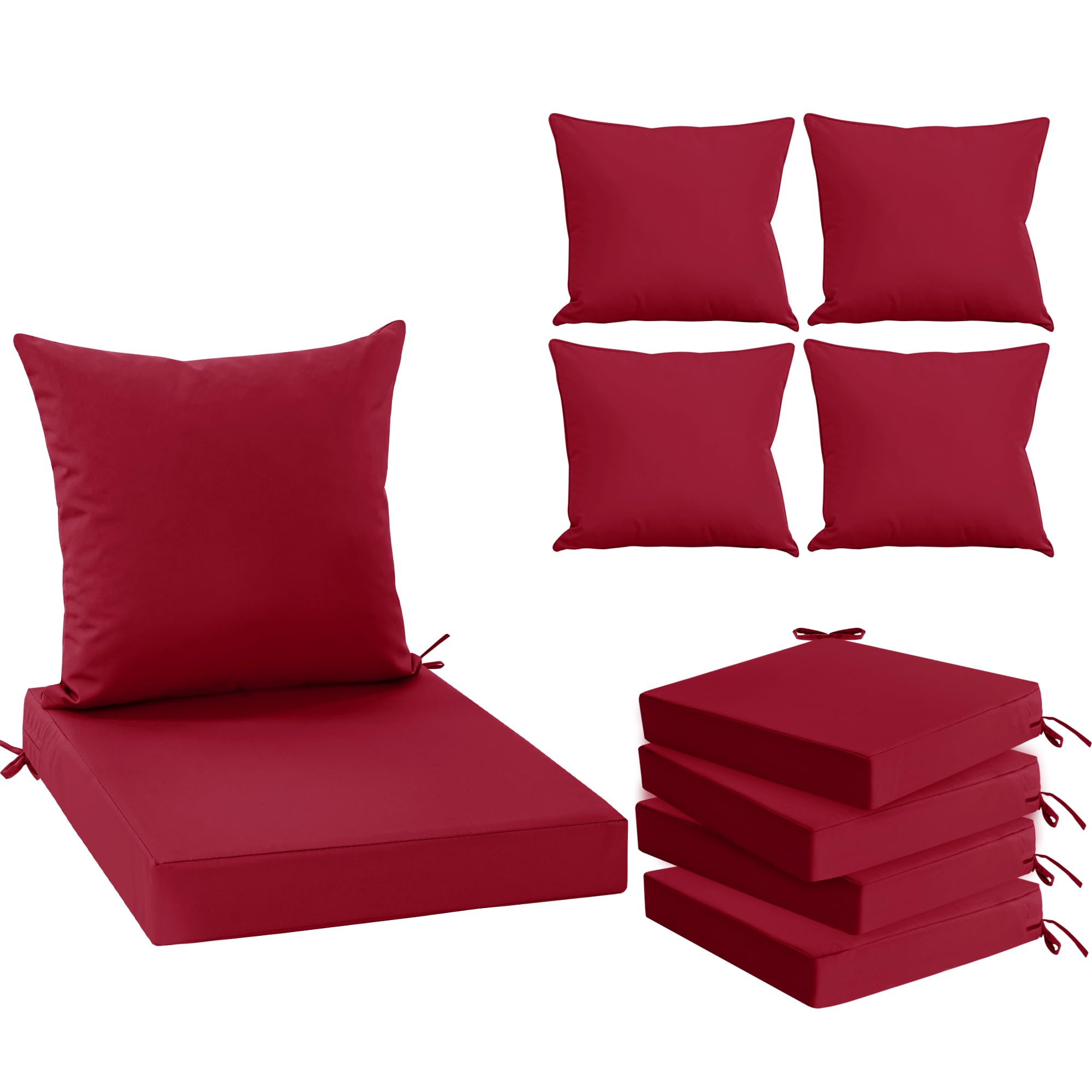 Photo 1 of (used) Summsun Outdoor Cushions for Patio Furniture, Double-Sided Waterproof Backrest and Seat Cushion Set with Removable Cover, 19 x 19 Inch, Red, Set of 4