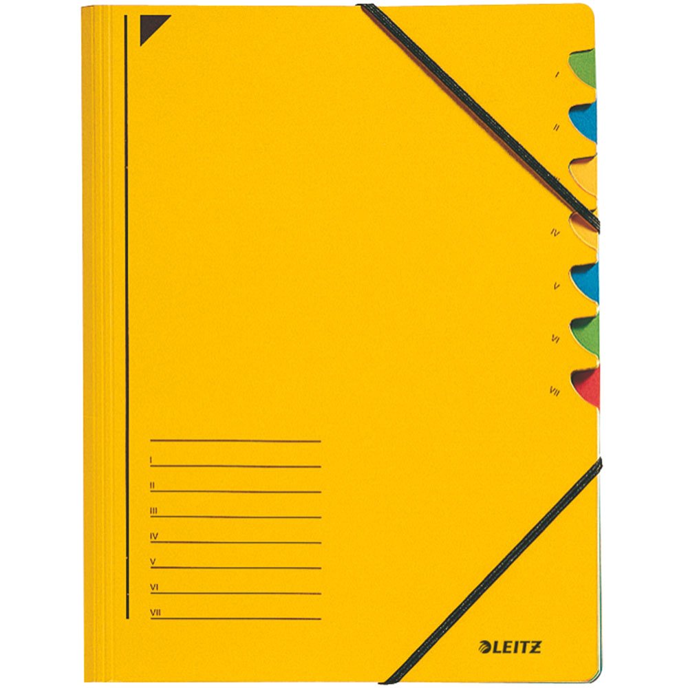 Leitz 39070015 Index File 7 Compartments Coloured Chipboard Yellow, 245 x 320 mm für DIN A4