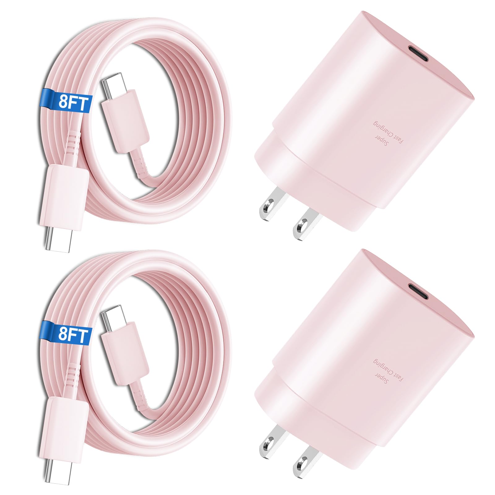 USB C Charger,2-Pack 25W Samsung Charger Fast Charging Block with 8Ft Type C to Type C Cable Cord for Samsung Galaxy S26/S25/S25 Ultra/S25+/S23/S23+/S23 Ultra/S22/S22+/S22 Ultra/S21/S20/Note 20,Pink