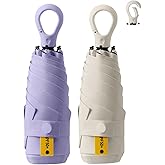 Fuxiqar 2-Pack Travel Mini Compact Umbrella Parasol UV Sun Protection 50+ Small Umbrellas