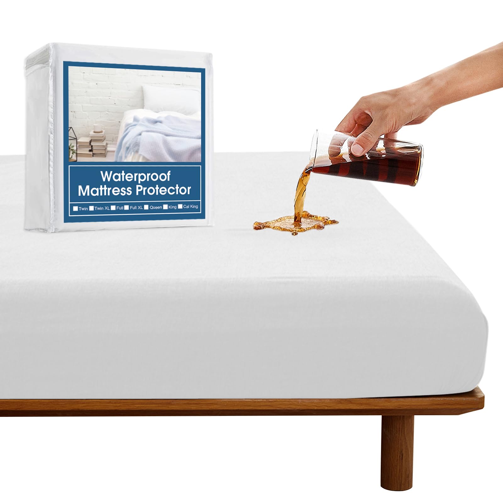 Photo 1 of SPRINGSPIRIT Full Size Waterproof Mattress Protector, Full Mattress Cover Pad Waterproof with Deep Pocket up to 14’’, Bed Fitted Sheet
