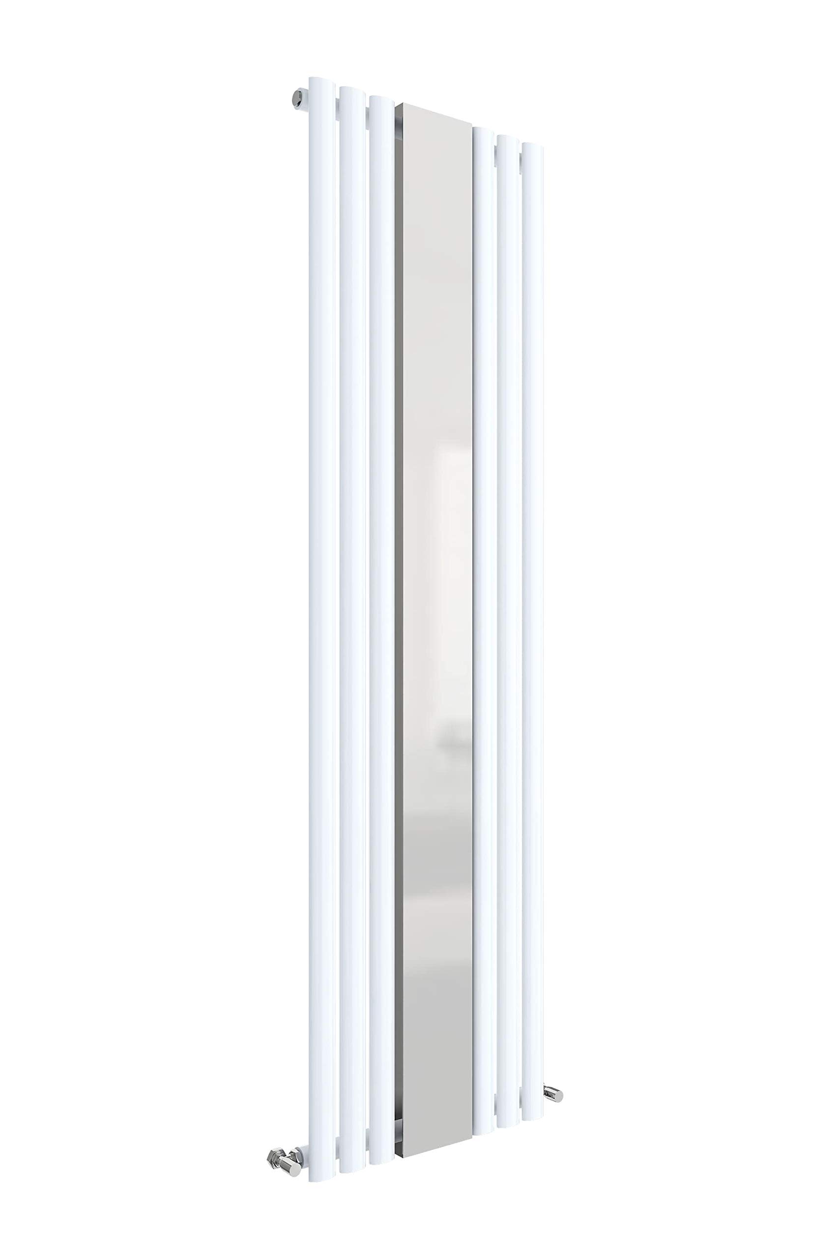 nuie HL330 Revive ǀ Modern Home Wall Mount Designer Vertical Single Panel Radiator with Mirror, 1800mm x 499mm x 55mm, High Gloss White