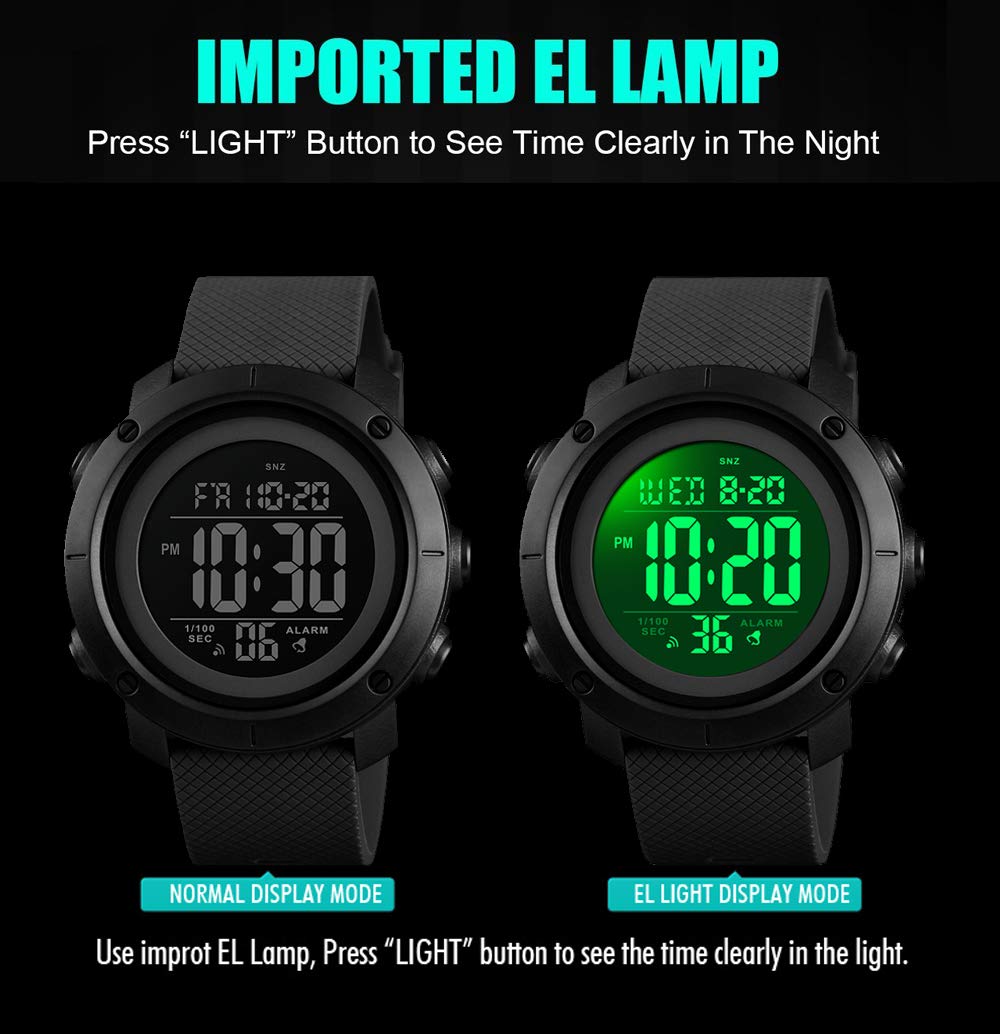 OLAZONE Big Boys Digital Watch Sports Teen Waterproof Military Back Light Watch for Teenagers Boys Ages 11-18 Black