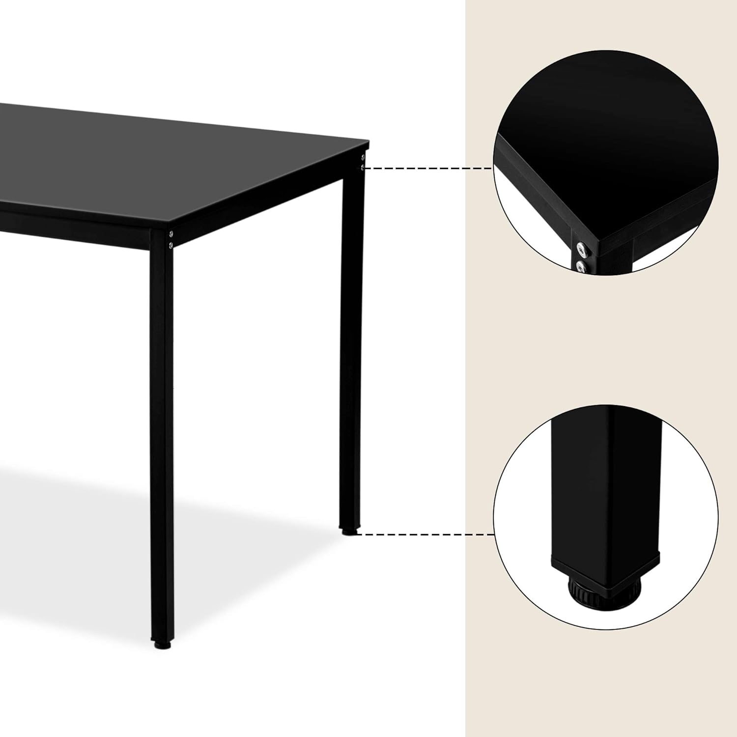 Rhomtree 3 Pieces Dining Set Table with 2 Benches Kitchen Dining Room Furniture Modern Style Wood Table Top with Metal Frame (Balck + Black) - Table & Chair Sets