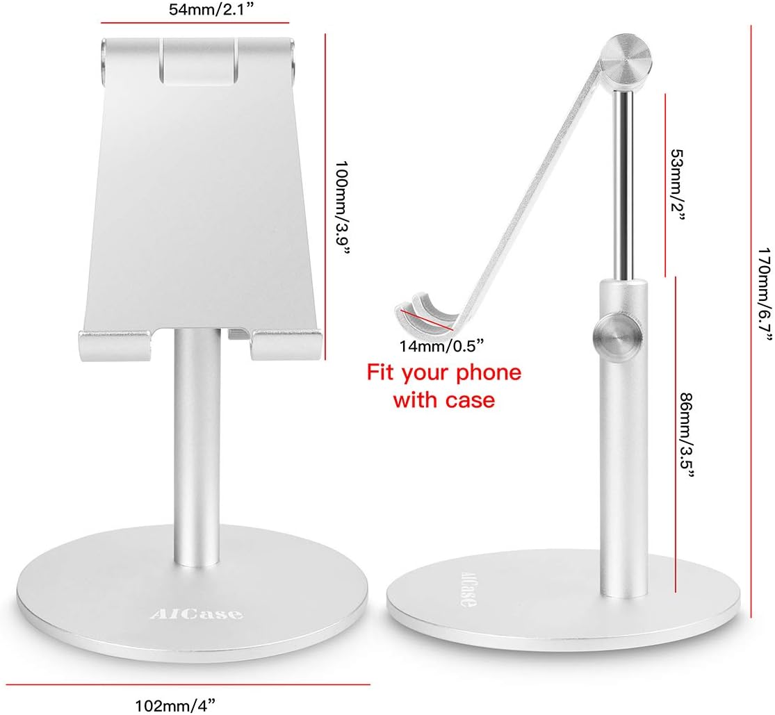 Adjustable Tablet/Phone Stand,AICase Telescopic Adjustable iPad Stand Holder,Universal Multi Angle Aluminum Stand Compatible with iPhone Smart Cell Phone/Tablet/iPad(4-13 inch), Silver: Computers & Accessories