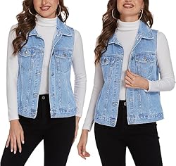 Chainscroll Women's Buttoned Washed Denim Vest