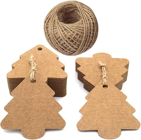 Lavoretti Di Natale Con Juta.100 Pezzi Carta Kraft Etichette Regalo Di Natale A Forma Di Albero Marrone Kraft Hang Tag