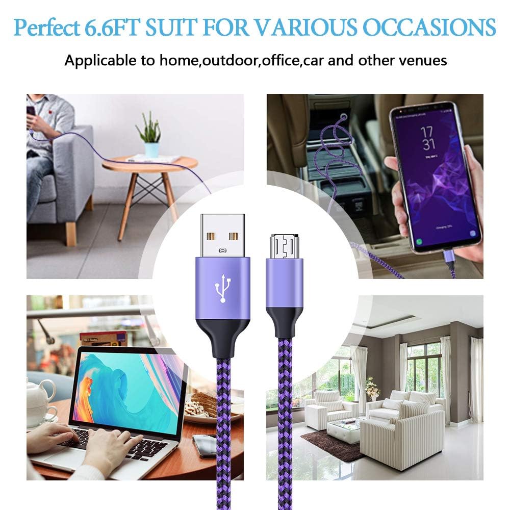 Micro USB Cable, AILKIN 5-Pack 6ft High Speed Nylon Braided Android Charging Cables for Samsung Galaxy J8/J7/S7/S6/Edge/Note 5 4, PS4, Motorola, HTC, LG Android Tablets and More USB to Micro USB Cords