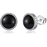 JERWLI Viking Rune Stud Earrings 925 Sterling Silver Viking Black Onyx Stud Earrings Jewelry Gifts for Men Women