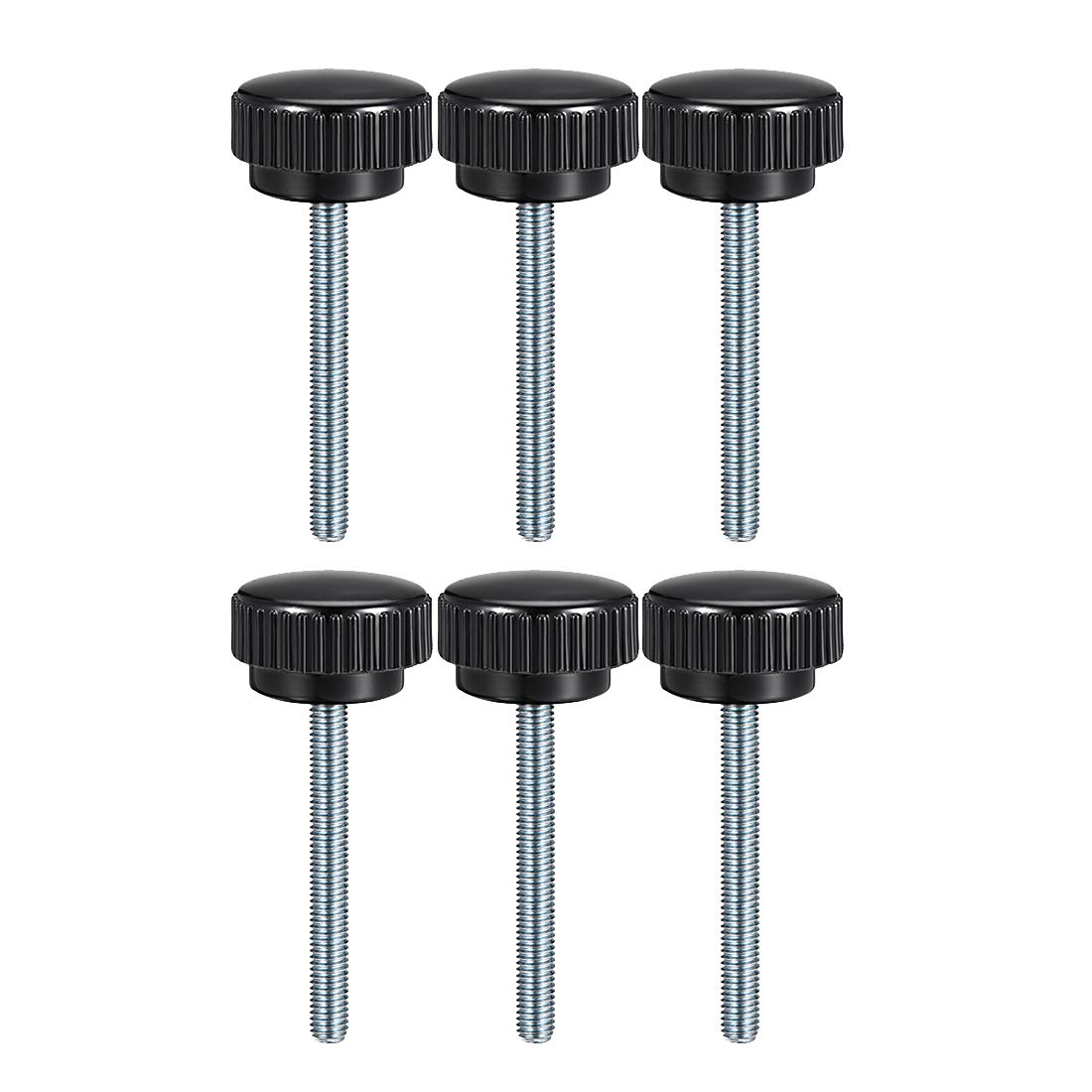 sourcing map 6pcs Knurled Clamping Knobs M8 x 60mm Metric Zinc Plated Carbon Steel Male Thread Thumb Screw on Type 25mm Plastic Round Head Threaded Hand Bolt Stud Knobs Black