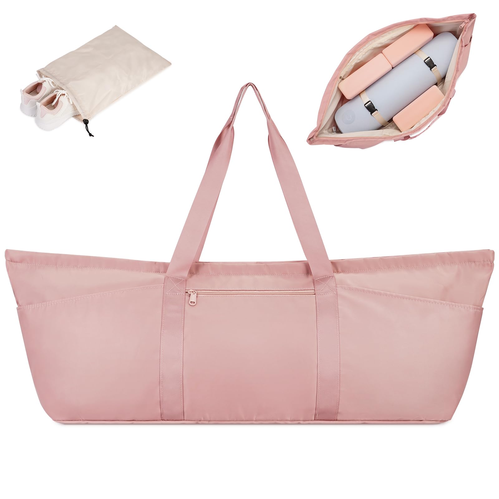 sportsnew Gym Bag Womens Large Yoga Bag for Yoga Mat and Blocks with Shoes Bag and Wet Compartment Ladies Pilates Mat Bag with Adjustable Mat Strap, Pink (DE3-SN3234PK)