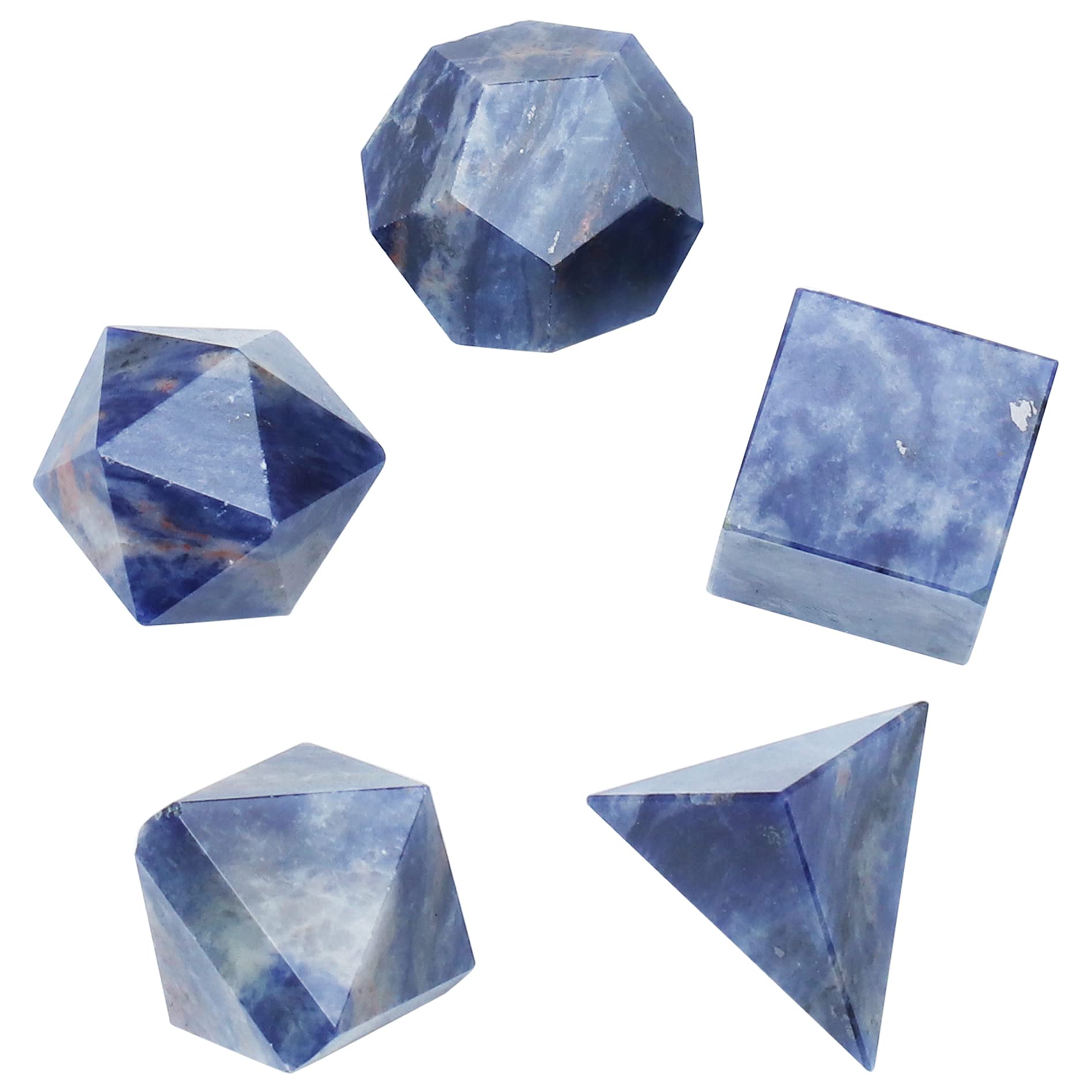 Crocon® Sodalite 5Pcs platonic solids crystal geometry set, Platonic Solids Sacred Geometric stones for Meditation Reiki Balancing Healing Chakra Stone Cleansing Spiritual Good Luck (15-20 mm)