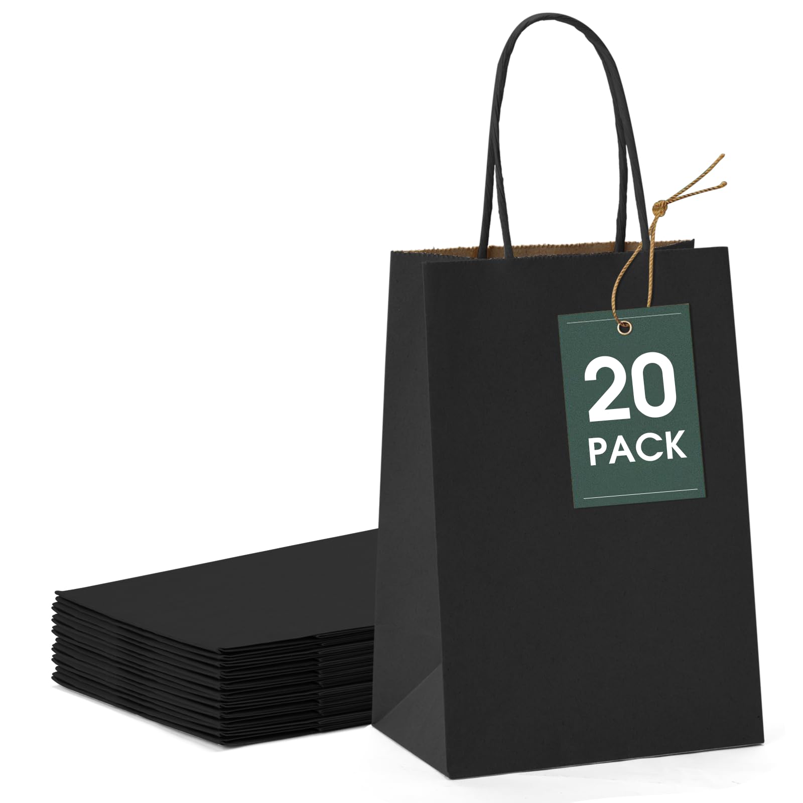Photo 1 of GSSUSA Kraft Paper Gift Bags 5.25x3.75x8'' 20 Pcs, Black Paper Bags with Handles, Bulk Kraft Gift Bag for Shopping, Craft, Grocery, Party, Retail, Lunch, Business, Wedding, Merchandise, Boutique