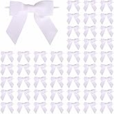 Meseey 50 Pcs Crisp White 4 Inch Grosgrain Bows Pre-Tied Twist Tie Wedding Bows for Gift Wrapping,Bridal Shower Decor Elegant Craft Bows for Baby Gender Reveal,Christmas & Minimalist Party Themes