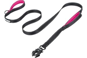 HEYDOGGY Strong Heavy Duty Dog Leash - 6ft Reflective Nylon Training Leash with Soft Padded Double Handle & Auto Lock Frog Clip - Safety Traffic Control for Large Medium Small Dogs No Pull Walk Black Pink,6ft