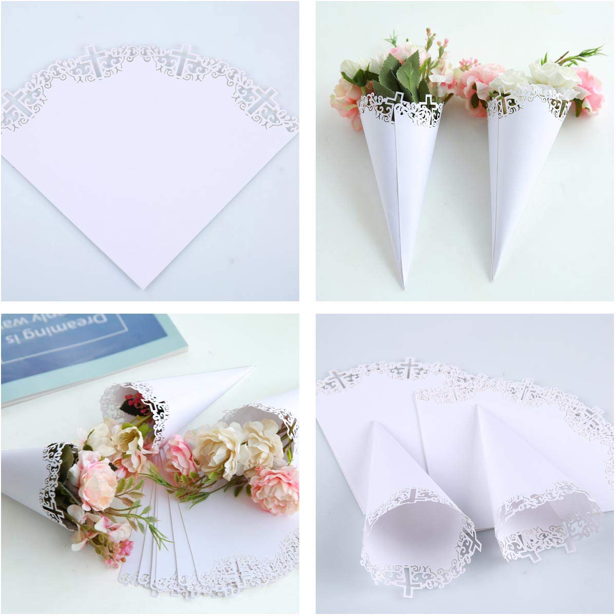 60 Coni Portariso Matrimonio - Bianchi Con Nastri, Per Bomboniere, Battesimo, Comunione - Foto 3