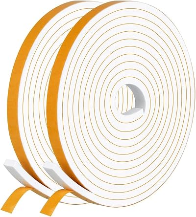 GUKOY Draught Excluder Self-Adhesive Foam Tape 6mm x 3mm 20M White 2 Rolls