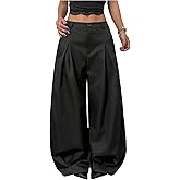 GORGLITTER Women's Wide Leg Barrel Pants Pleated Low Rise Baggy Oversized Dress Pants Business Casual Trousers with Pockets
