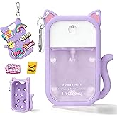 Portable Silicone Case Compatible with Touchland Hand Sanitizer 1 FL OZ / 30ML, Cute Cat-Shaped Case with 8 Charms and Keychain, Hand Sanitizer Spray Accessory, Gift for Women And Teens(Purple cat)