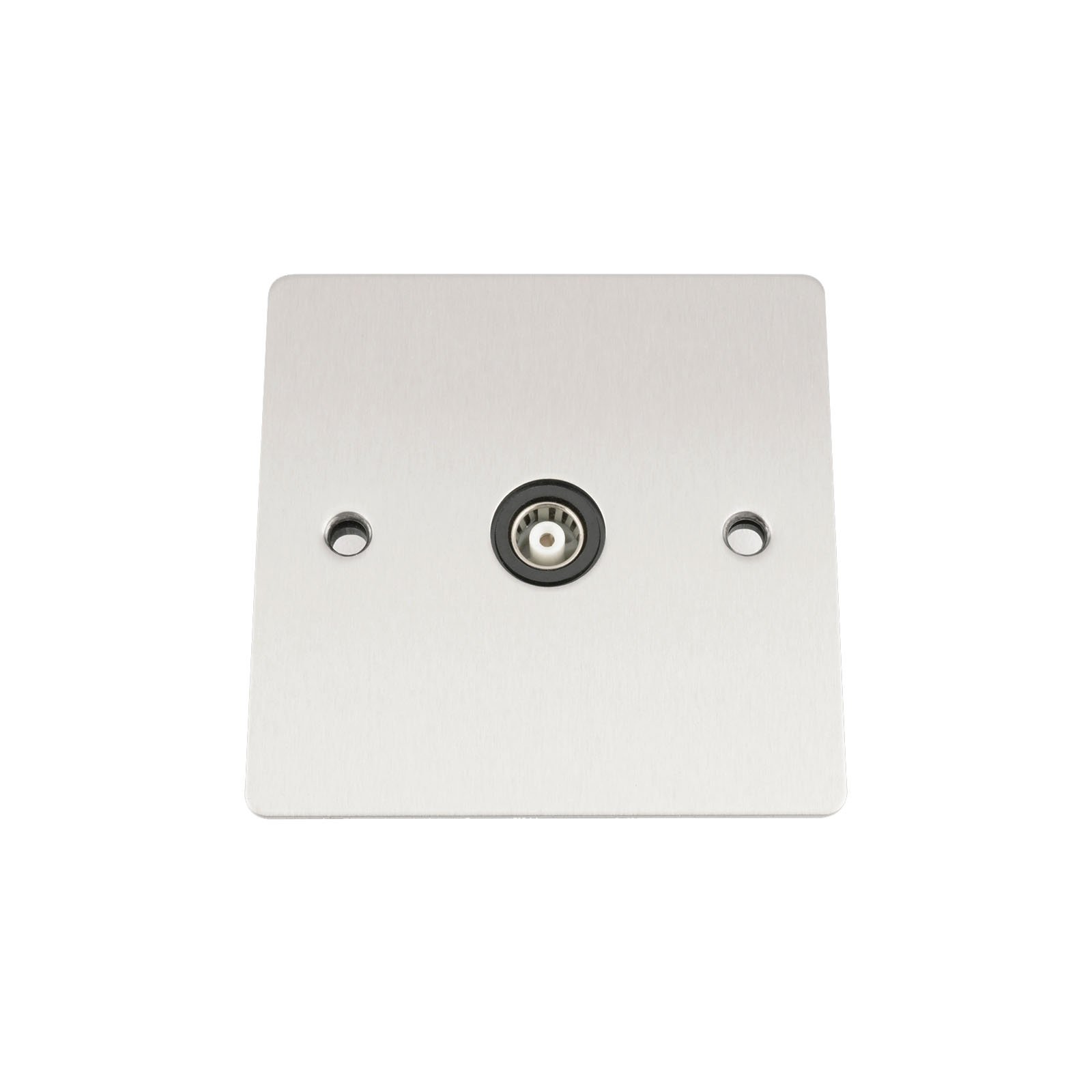 TV Coaxial Aerial Socket Single 1 Gang - Satin Matt Chrome Flat - Black Insert